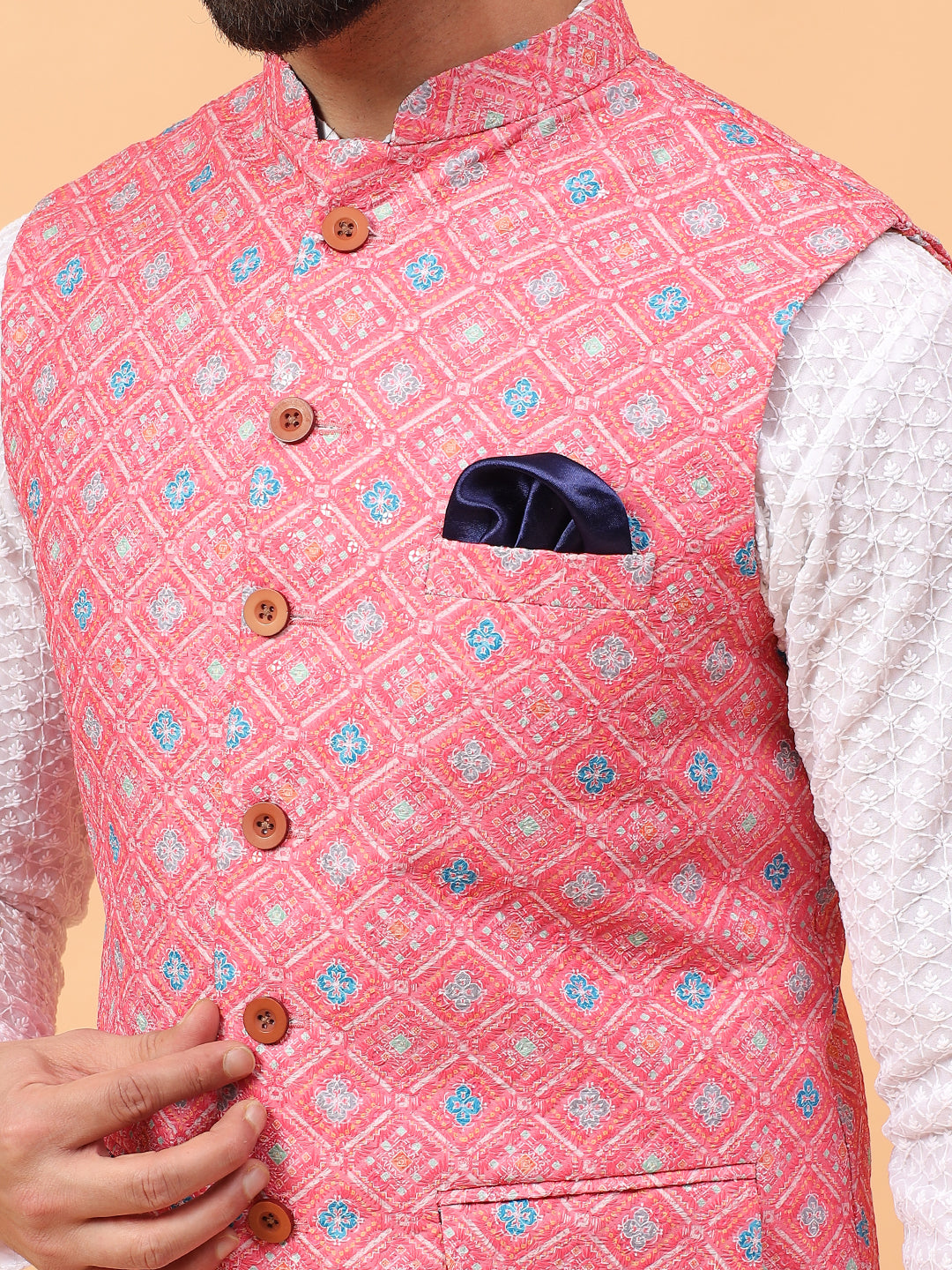 Pink Printed Nehru Jacket