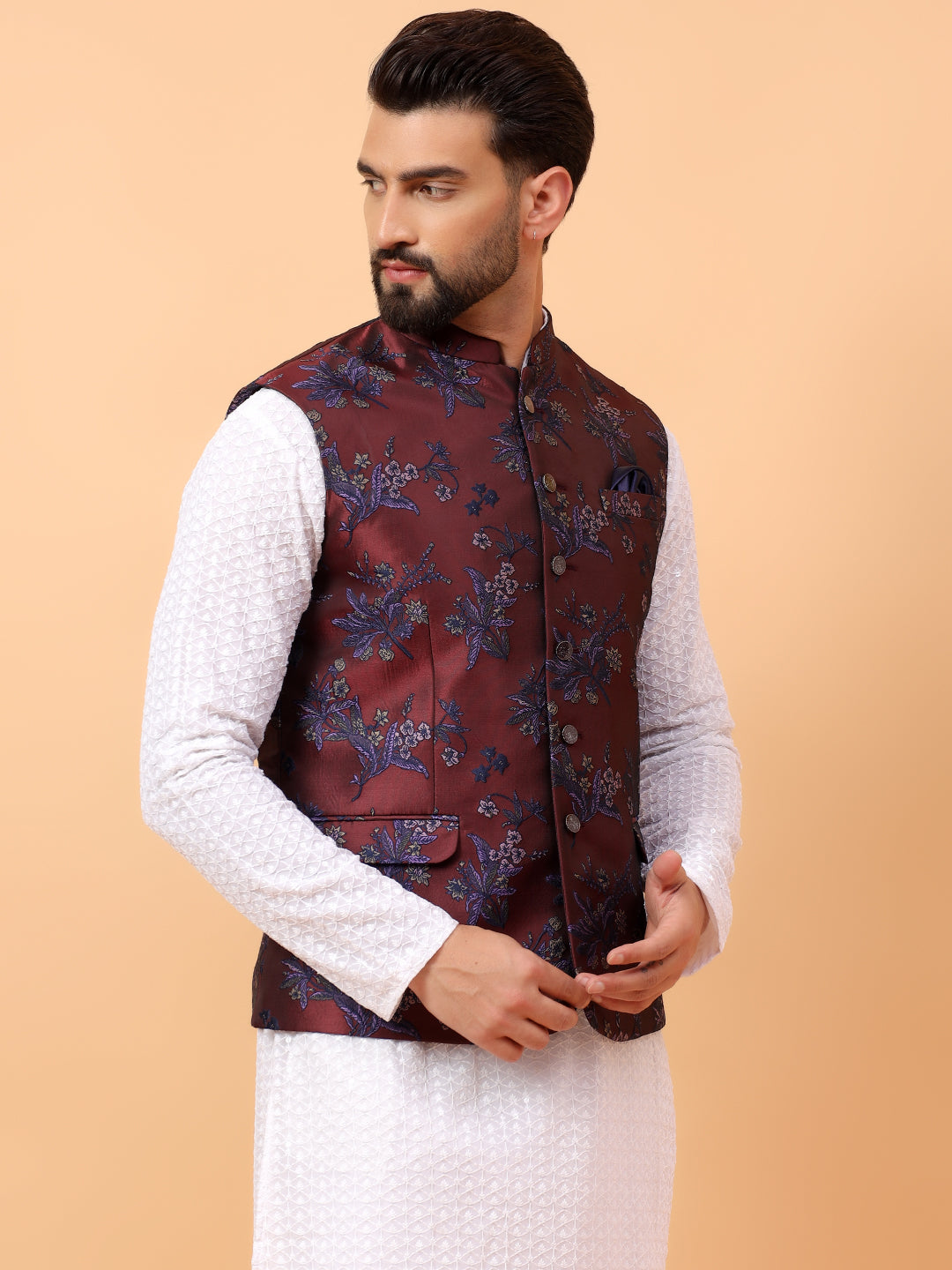 Cherry Jacquard Nehru Jacket