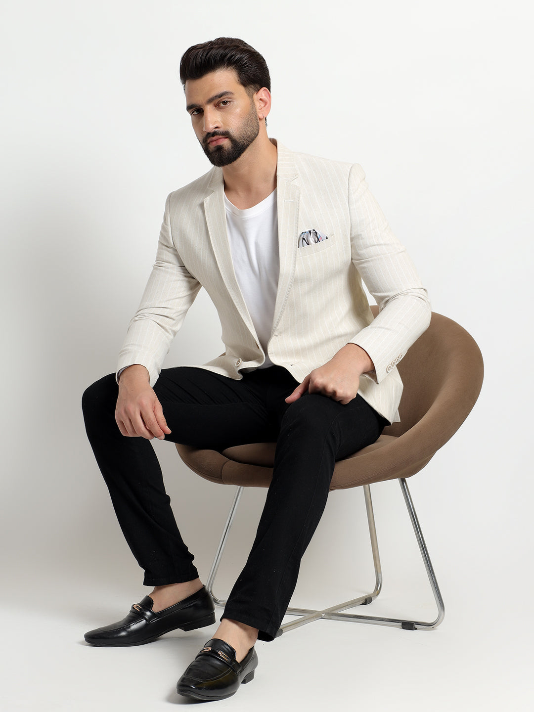 Off White Striped Blazer