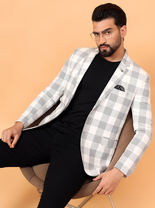 Grey & White Checkered Blazer