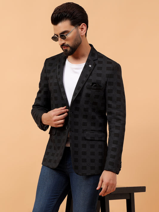 Black Textured Checkered Blazer