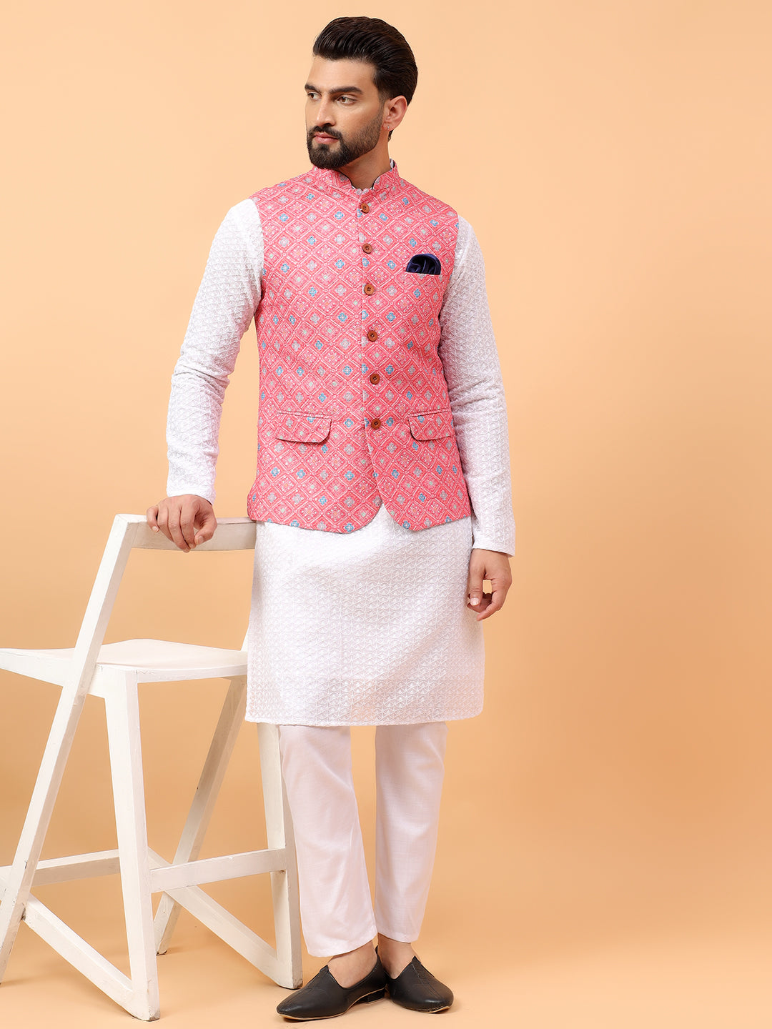 Pink Printed Nehru Jacket