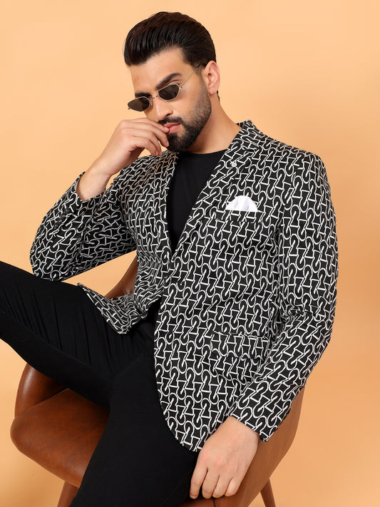 Black Printed Hosiery Blazer
