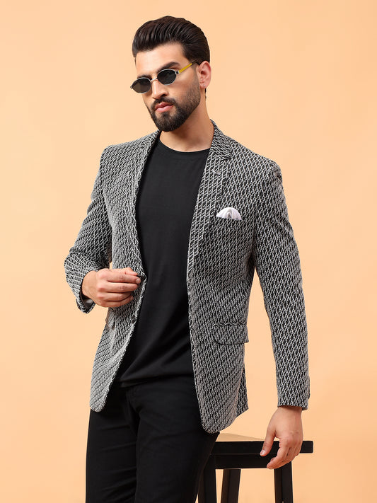 Black Printed Hosiery Blazer