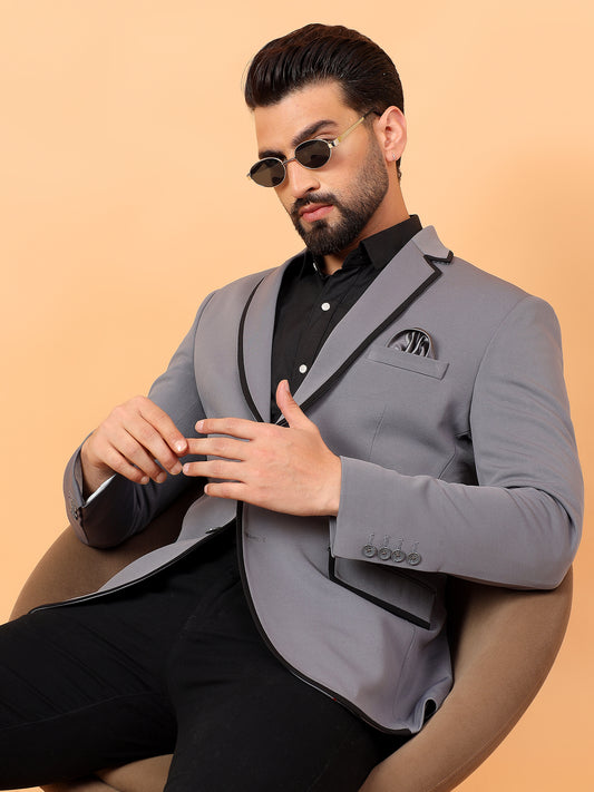 Classic Dark Grey Blazer with Black Detailing