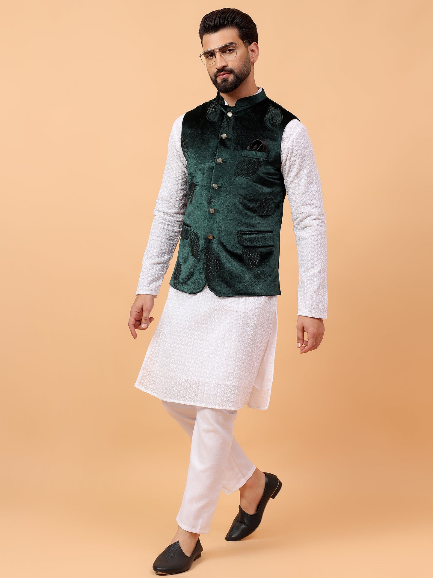 Elegant Green Velvet Nehru Jacket