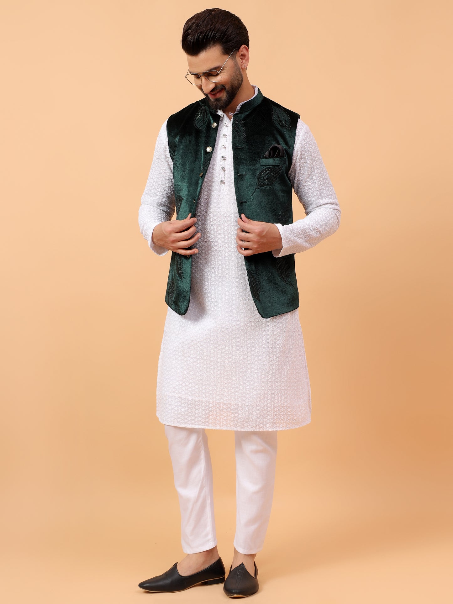 Elegant Green Velvet Nehru Jacket