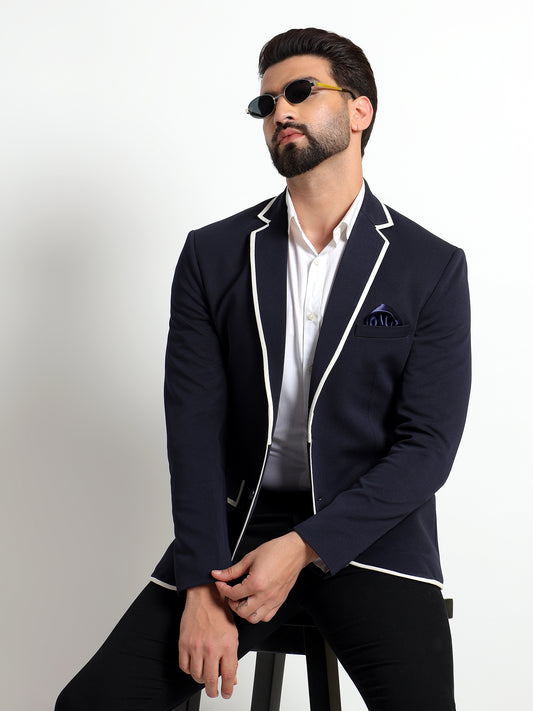 Navy Blue Blazer with White Piping