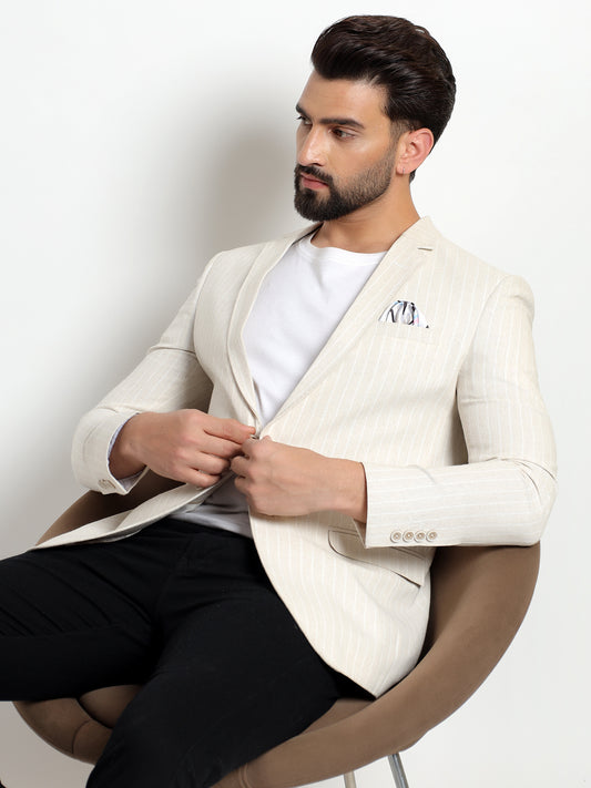 Off White Striped Blazer