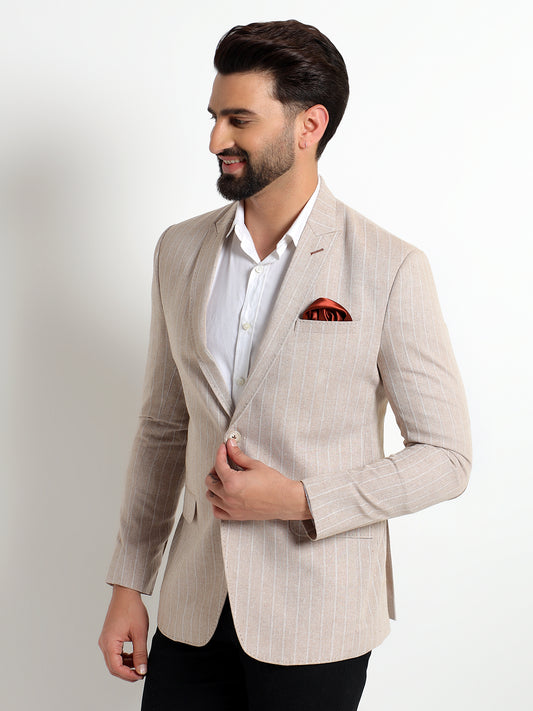 Beige cotton linen blend blazer